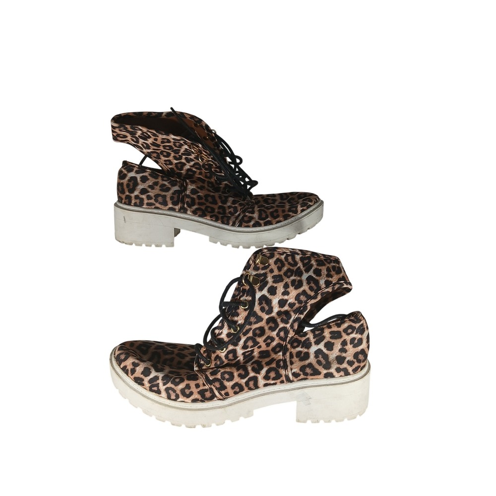 Qupid Leopard Print Cut Out Platform Boots 8 Brown Black Animal Print Edgy Y2K